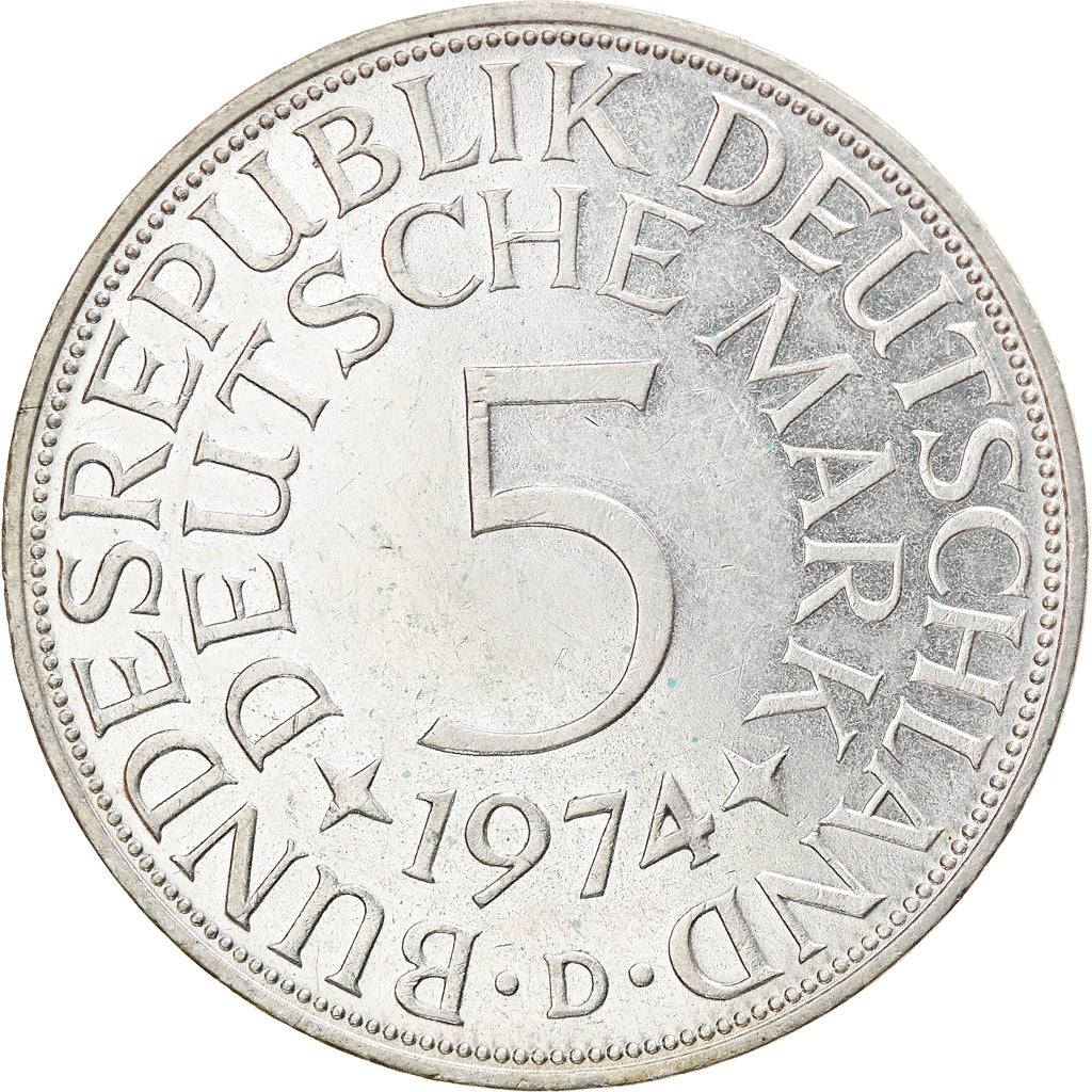 Coin, GERMANY - FEDERAL REPUBLIC, 5 Mark, 1974, Munich, EF(40-45), Silver