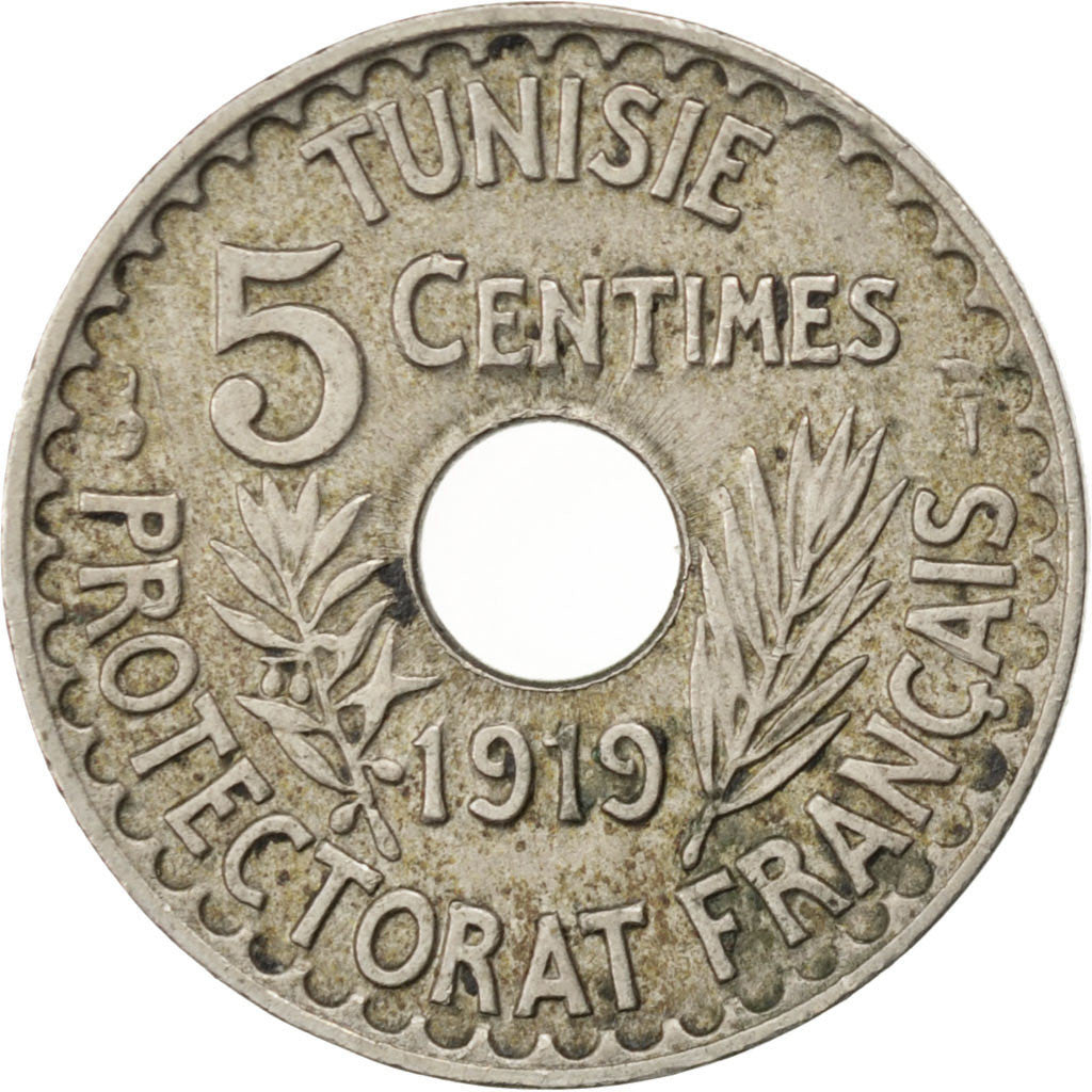 Coin, Tunisia, Muhammad al-Nasir Bey, 5 Centimes, 1919, EF(40-45)