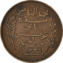 Tunisia, Muhammad al-Nasir Bey, 5 Centimes, 1916, BB, Bronzo, KM:235, Lecompt...