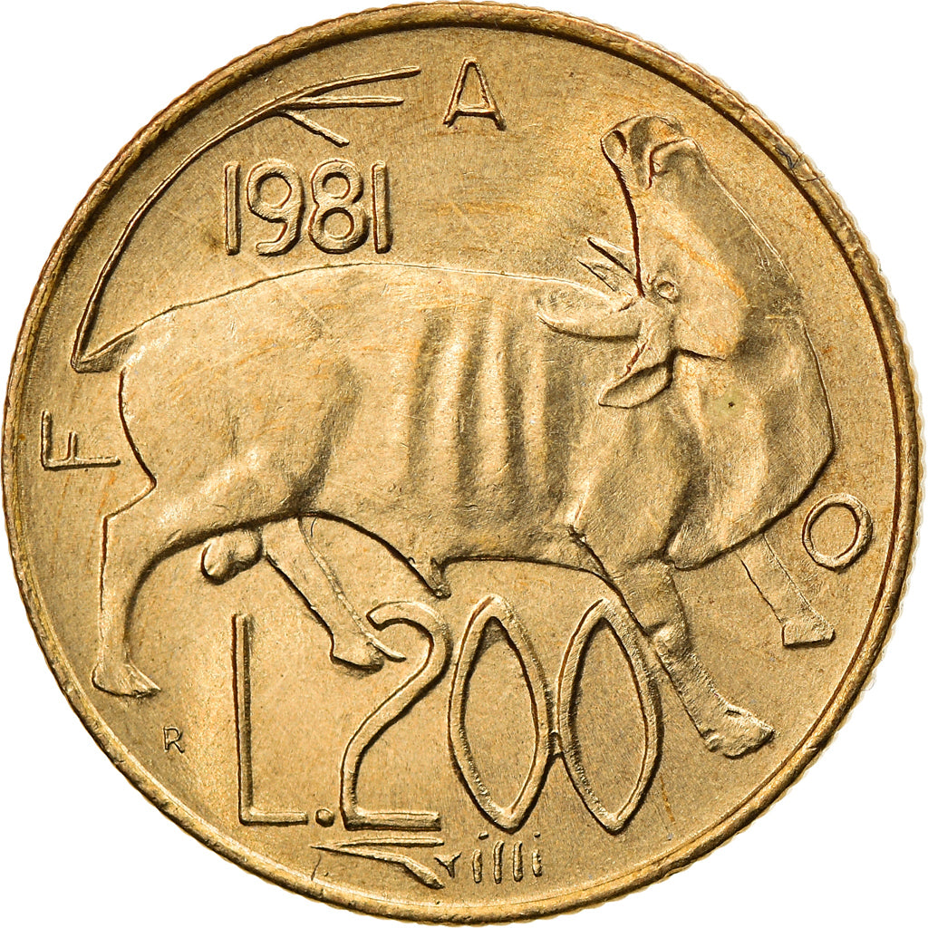 Coin, San Marino, 200 Lire, 1981, Rome, MS(64), Aluminum-Bronze, KM:123