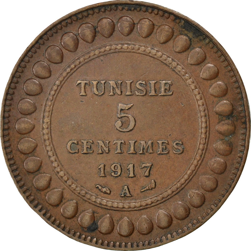TUNISIA, 5 Centimes, 1917, Paris, KM #235, EF(40-45), Bronze, 26, Lecompte #81,.