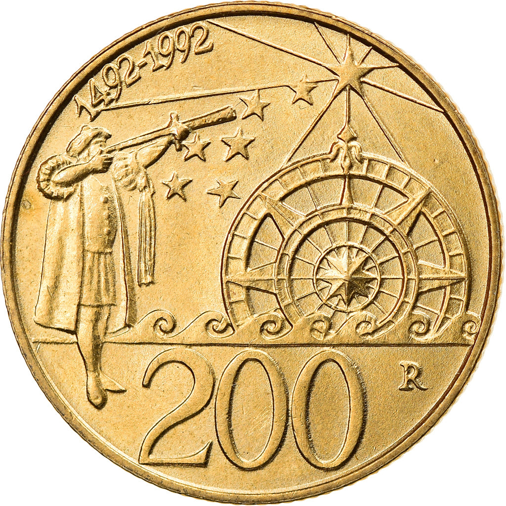 Coin, San Marino, 200 Lire, 1992, MS(63), Aluminum-Bronze, KM:285