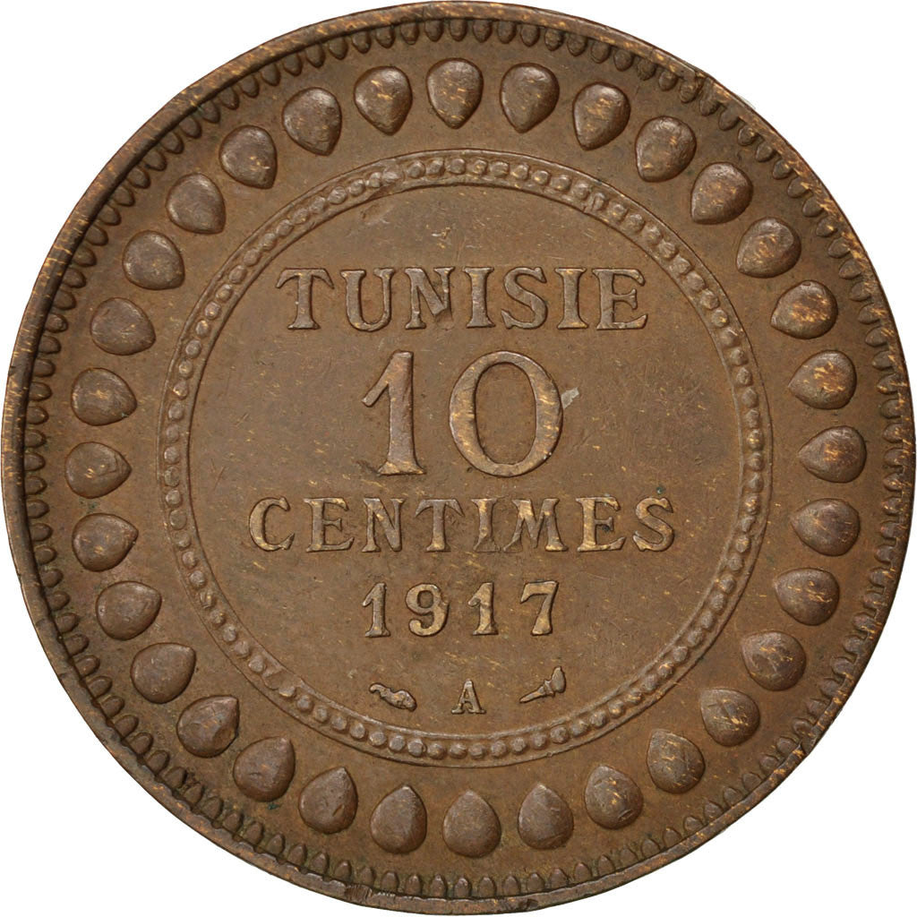 Coin, Tunisia, Muhammad al-Nasir Bey, 10 Centimes, 1917, Paris, EF(40-45)