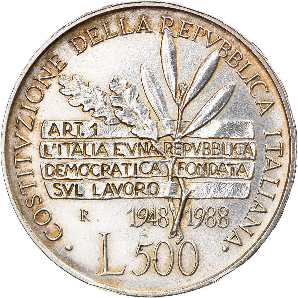 Coin, Italy, 500 Lire, 1988, Rome, AU(50-53), Silver, KM:126