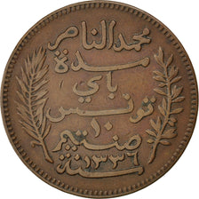 Monnaie, Tunisie, Muhammad al-Nasir Bey, 10 Centimes, 1917, Paris, TTB, Bronze