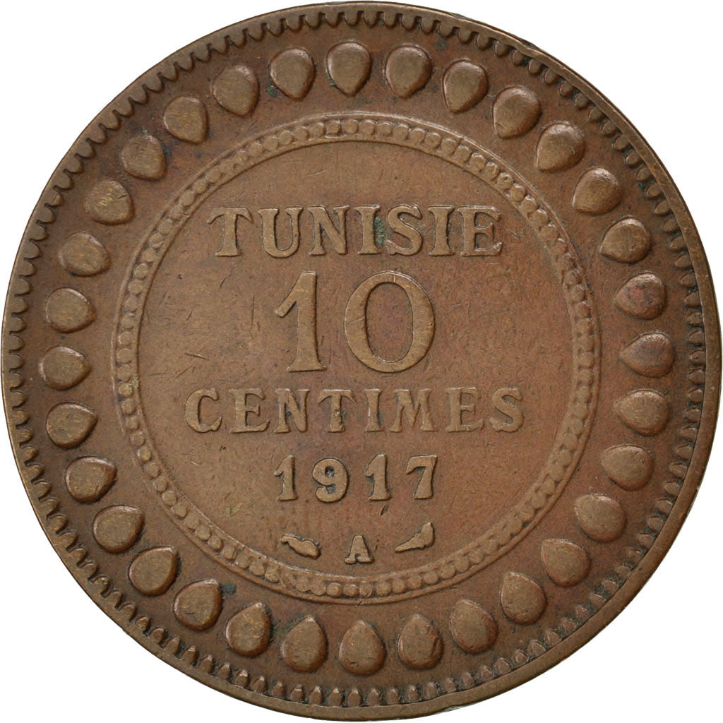 Coin, Tunisia, Muhammad al-Nasir Bey, 10 Centimes, 1917, Paris, EF(40-45)