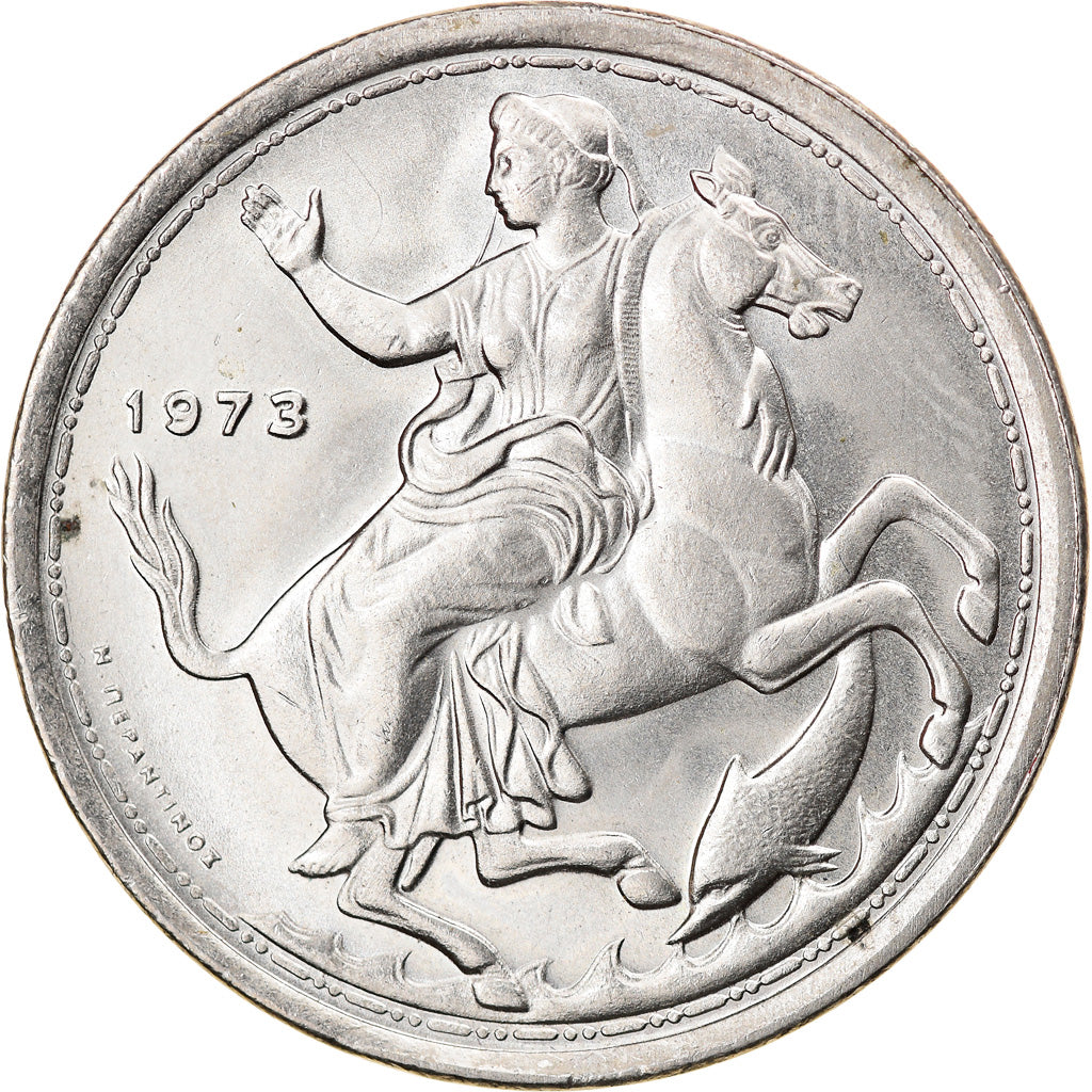 Coin, Greece, Constantine II, 20 Drachmai, 1973, AU(50-53), Copper-nickel