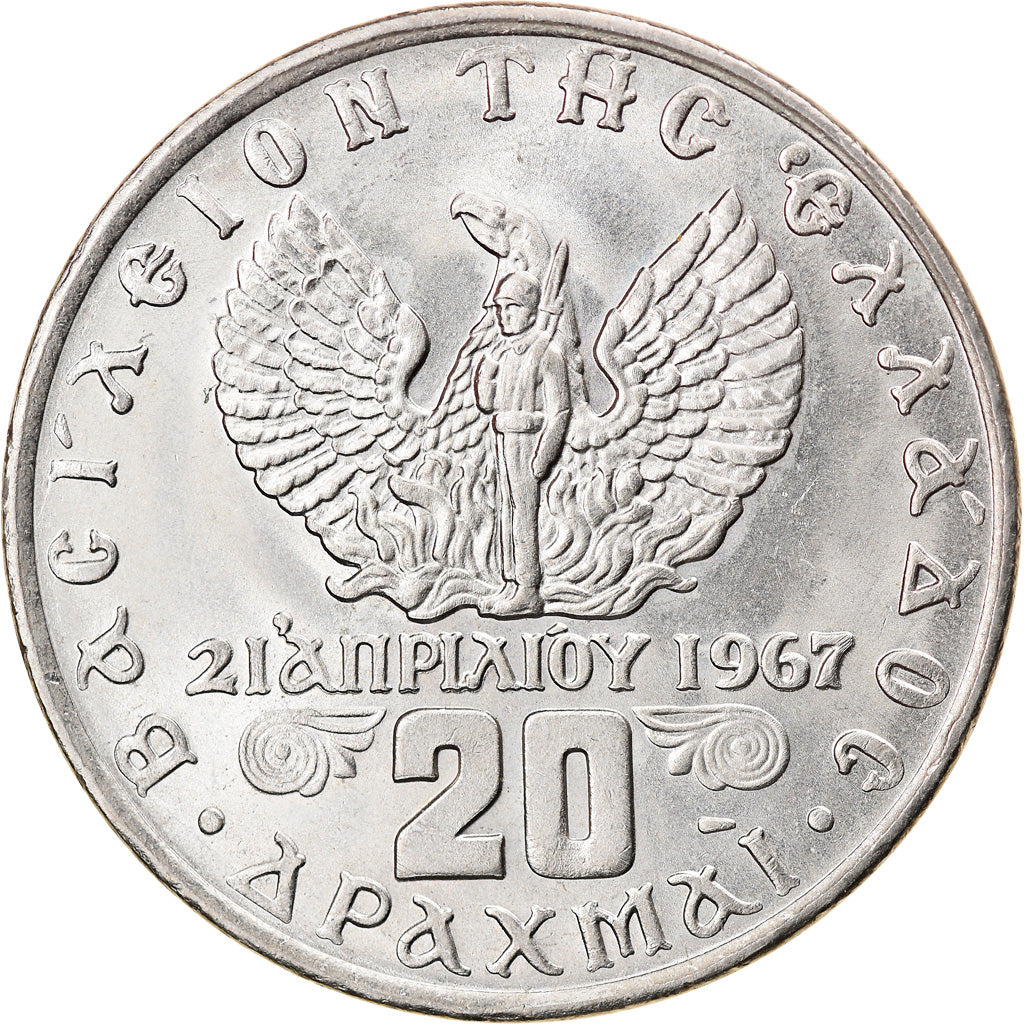 Coin, Greece, Constantine II, 20 Drachmai, 1973, AU(50-53), Copper-nickel