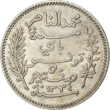 Tunisia, Muhammad al-Nasir Bey, 50 Centimes, 1916, Paris, SPL-, Argento, KM:2...