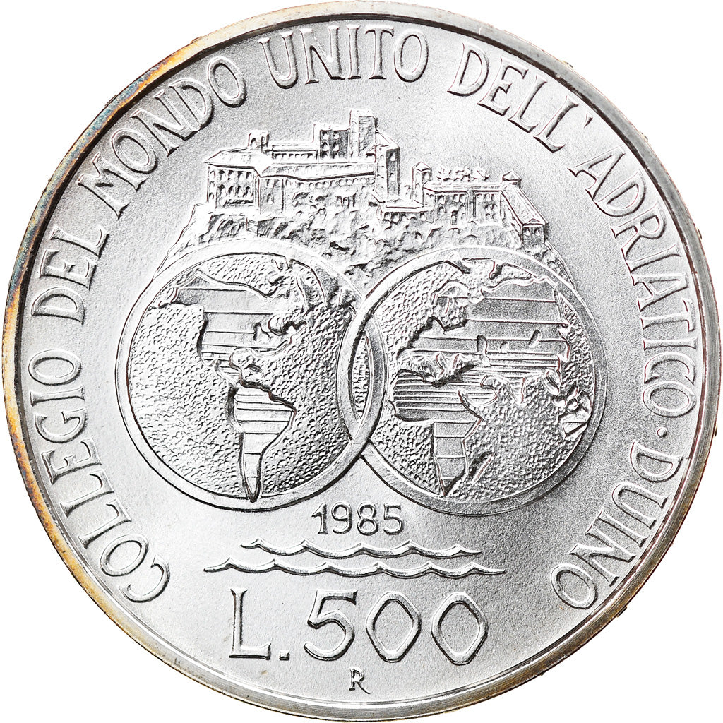 Coin, Italy, 500 Lire, 1985, Académie Duino, MS(63), Silver, KM:116
