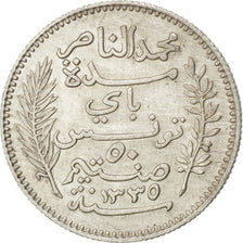 Tunisia, Muhammad al-Nasir Bey, 50 Centimes, 1917, Paris, BB, Argento, KM:237...