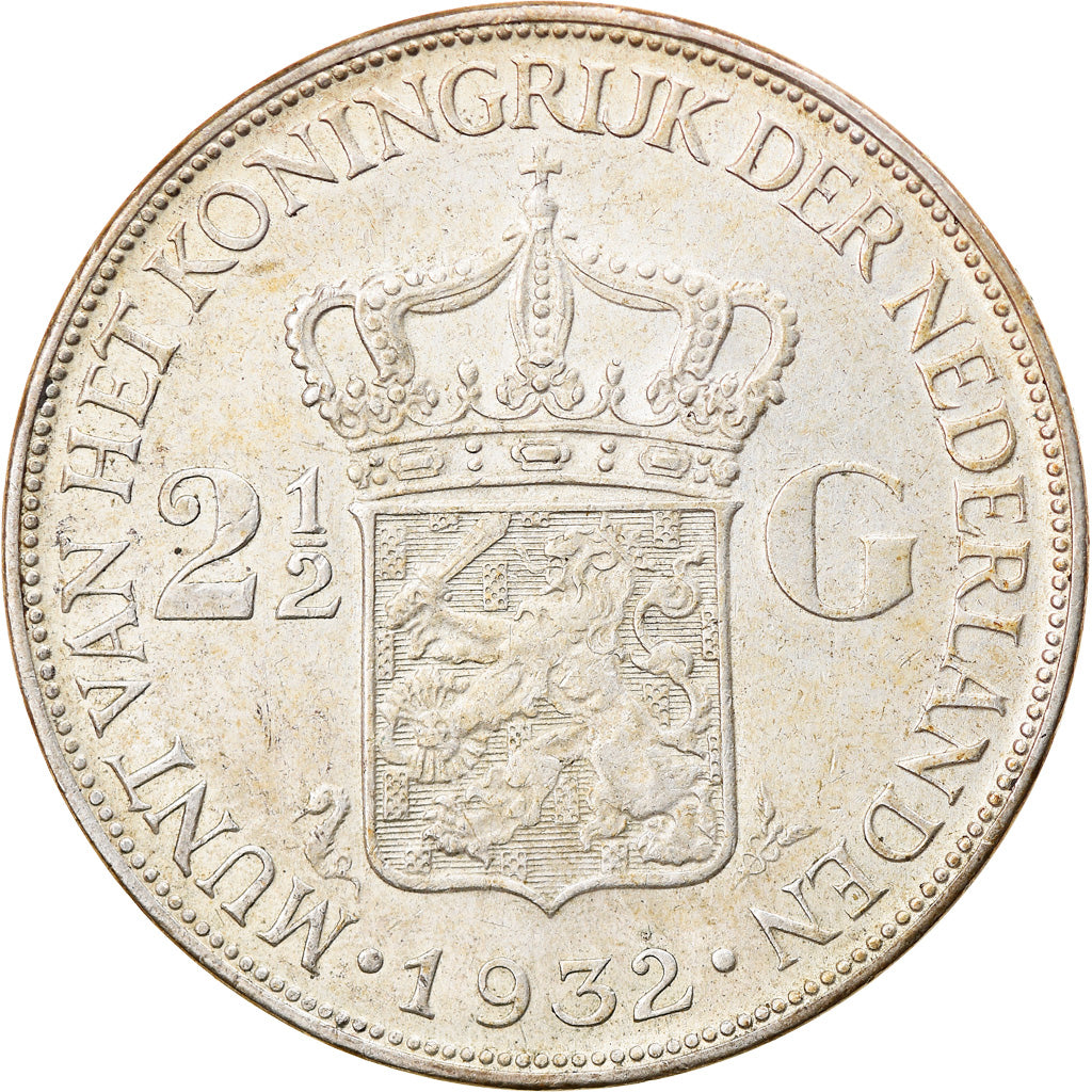 Coin, Netherlands, Wilhelmina I, 2-1/2 Gulden, 1932, EF(40-45), Silver, KM:165