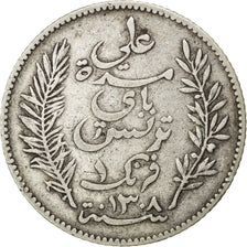 TUNISIA, Franc, 1891, Paris, KM #224, VF(20-25), Silver, Lecompte #189, 4.90