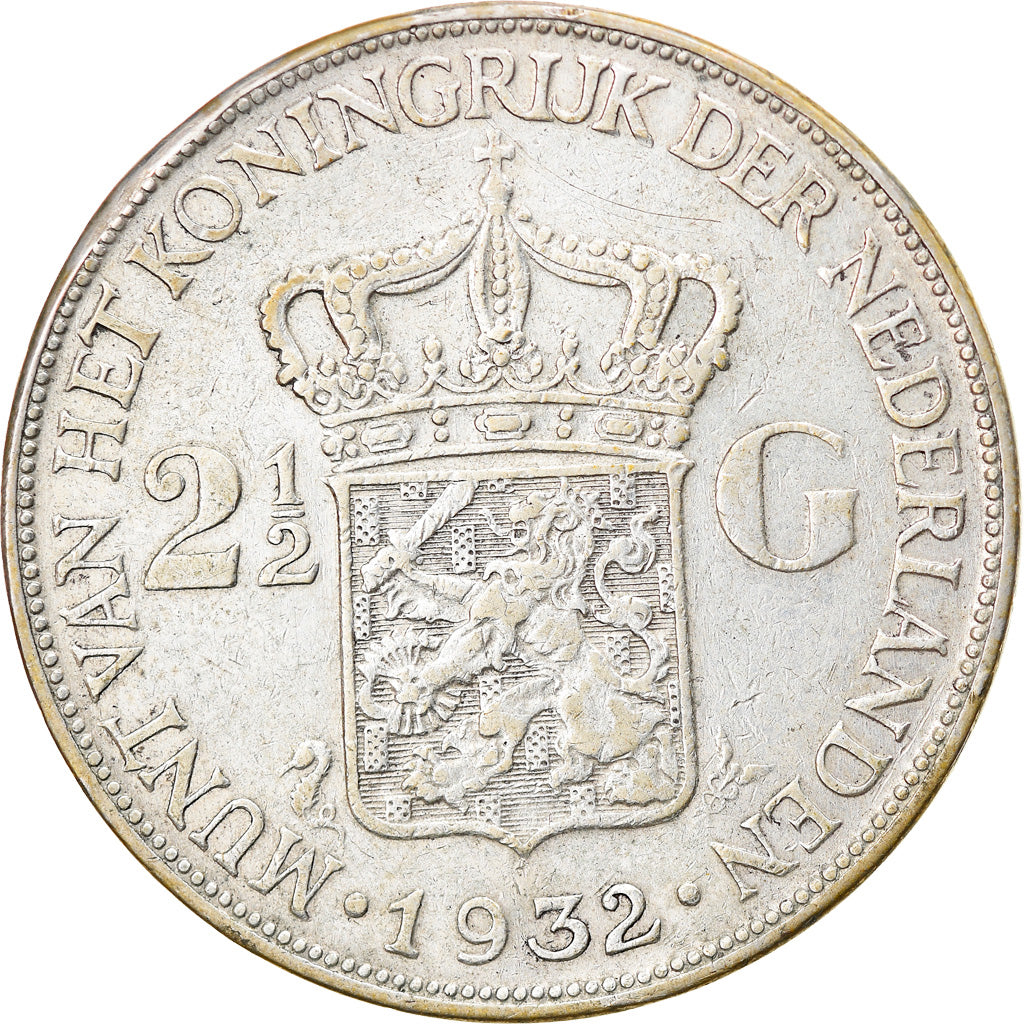 Coin, Netherlands, Wilhelmina I, 2-1/2 Gulden, 1932, EF(40-45), Silver, KM:165