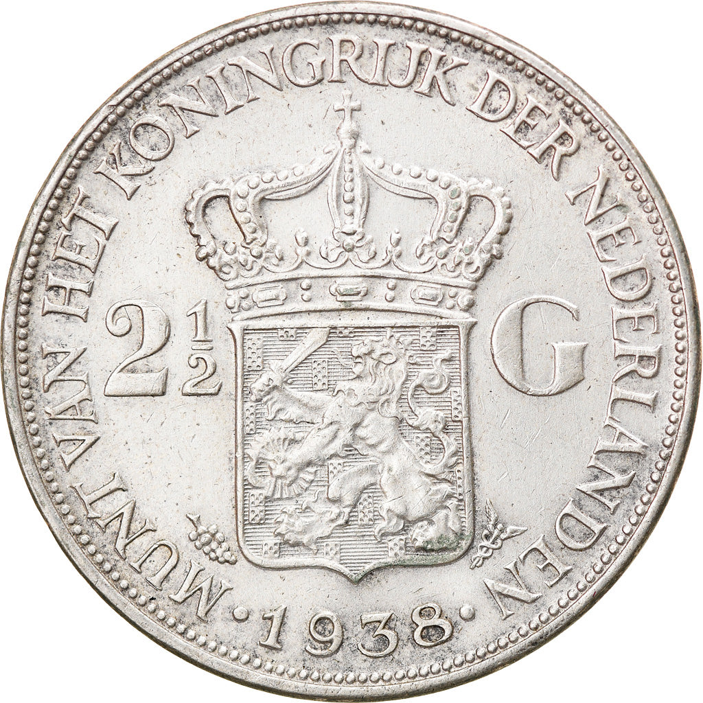 Coin, Netherlands, Wilhelmina I, 2-1/2 Gulden, 1938, EF(40-45), Silver, KM:165