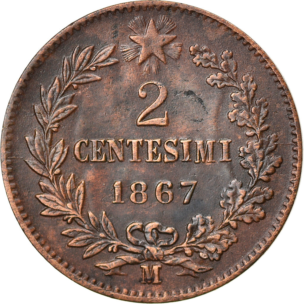Coin, Italy, Vittorio Emanuele II, 2 Centesimi, 1867, Milan, AU(50-53), Copper
