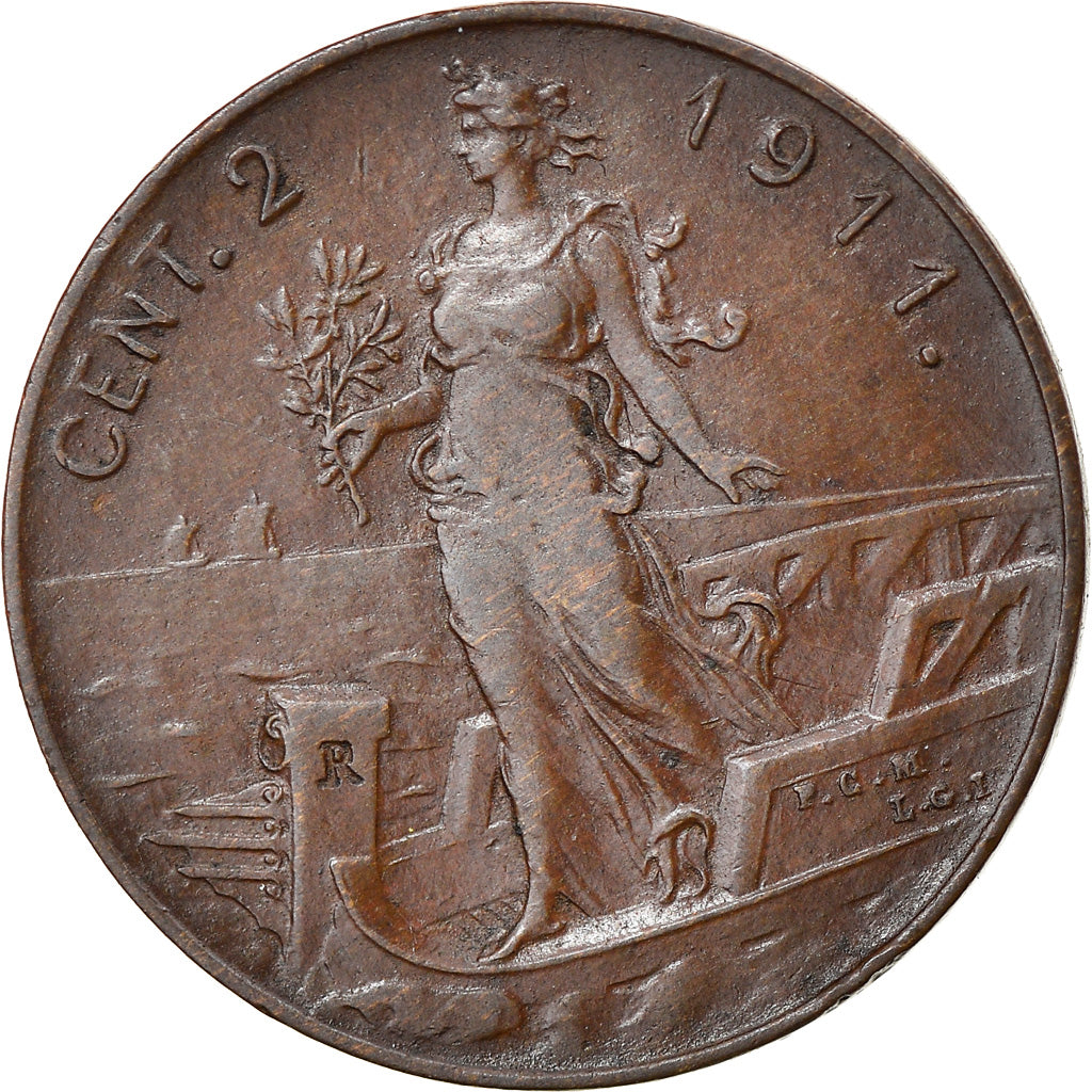 Moneta, Italia, 2 Centesimi, 1911, Rome, date with point, BB+, Rame, KM:41