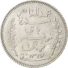 Moneda, Túnez, Muhammad al-Nasir Bey, Franc, 1907, Paris, EBC, Plata, KM:238