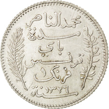Tunisia, Muhammad al-Nasir Bey, Franc, 1908, Paris, BB+, Argento, KM:238, Lec...