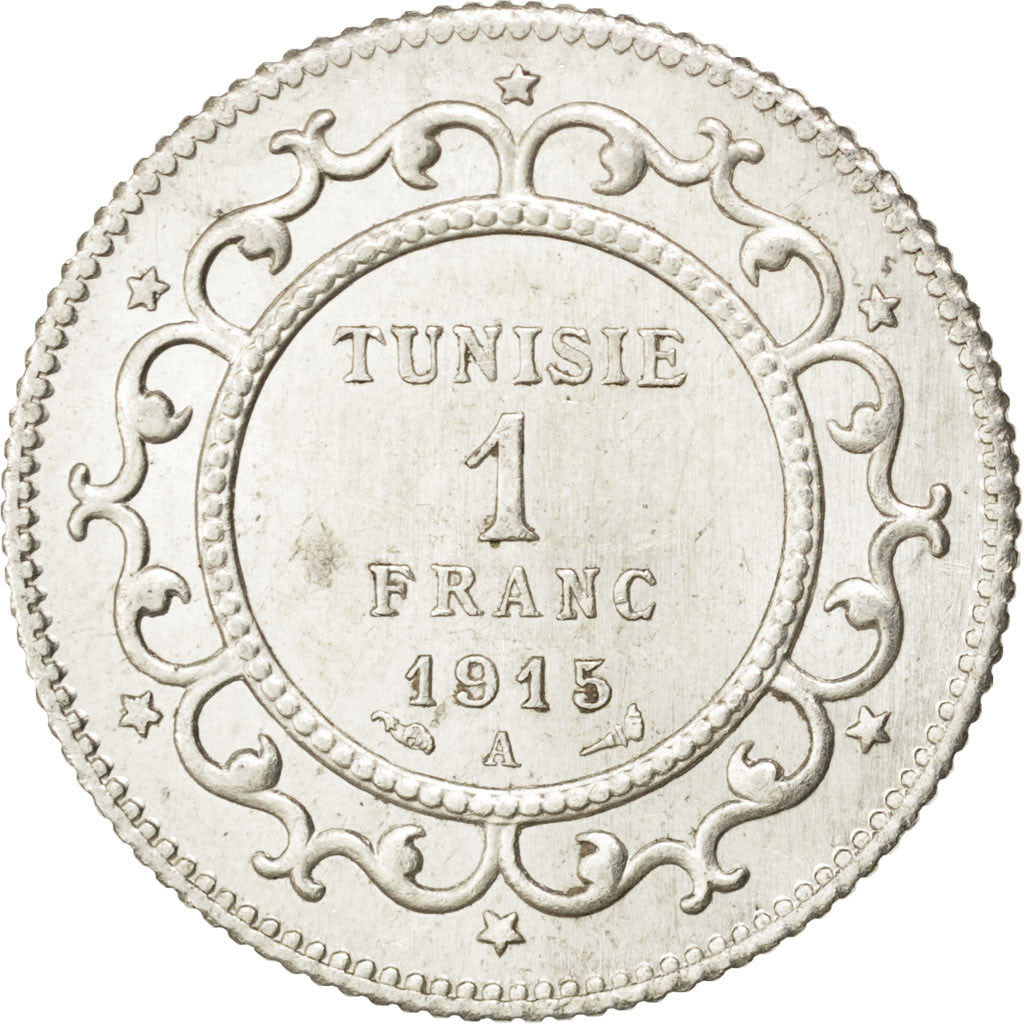 Coin, Tunisia, Muhammad al-Nasir Bey, Franc, 1915, Paris, MS(60-62), Silver