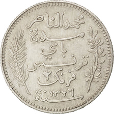 TUNISIA, 2 Francs, 1908, Paris, KM #239, EF(40-45), Silver, Lecompte #264, 9.96