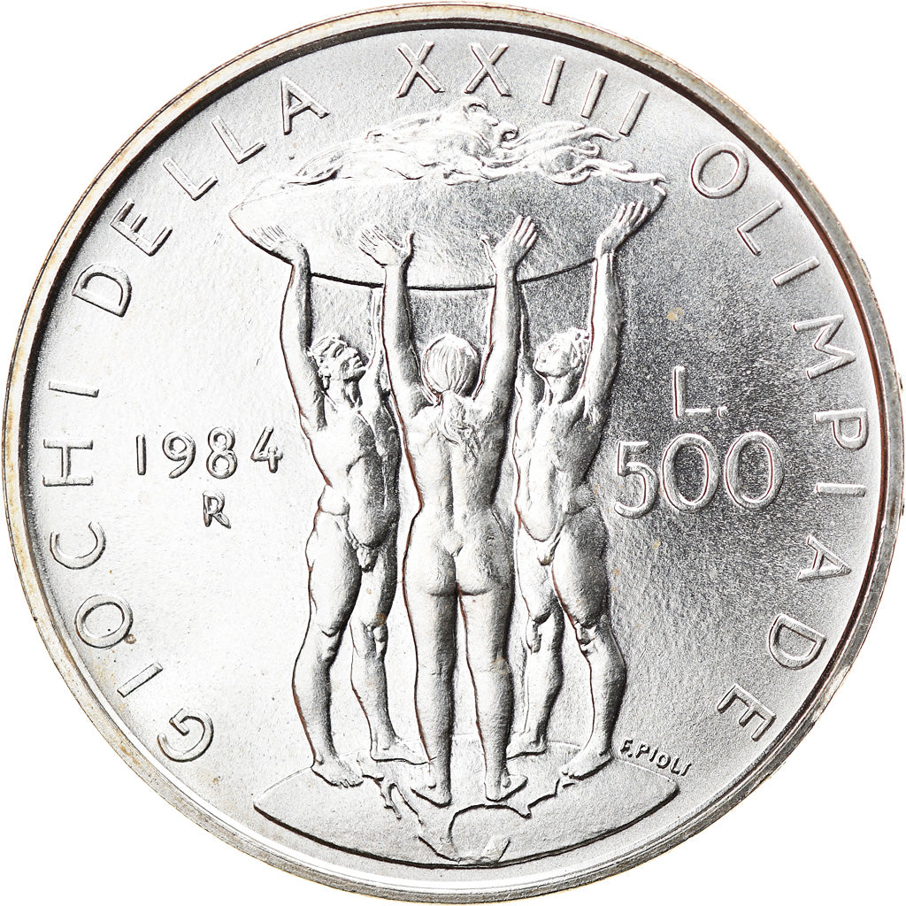 Coin, Italy, 500 Lire, 1984, Rome, Los Angeles Olympics, MS(63), Silver, KM:114