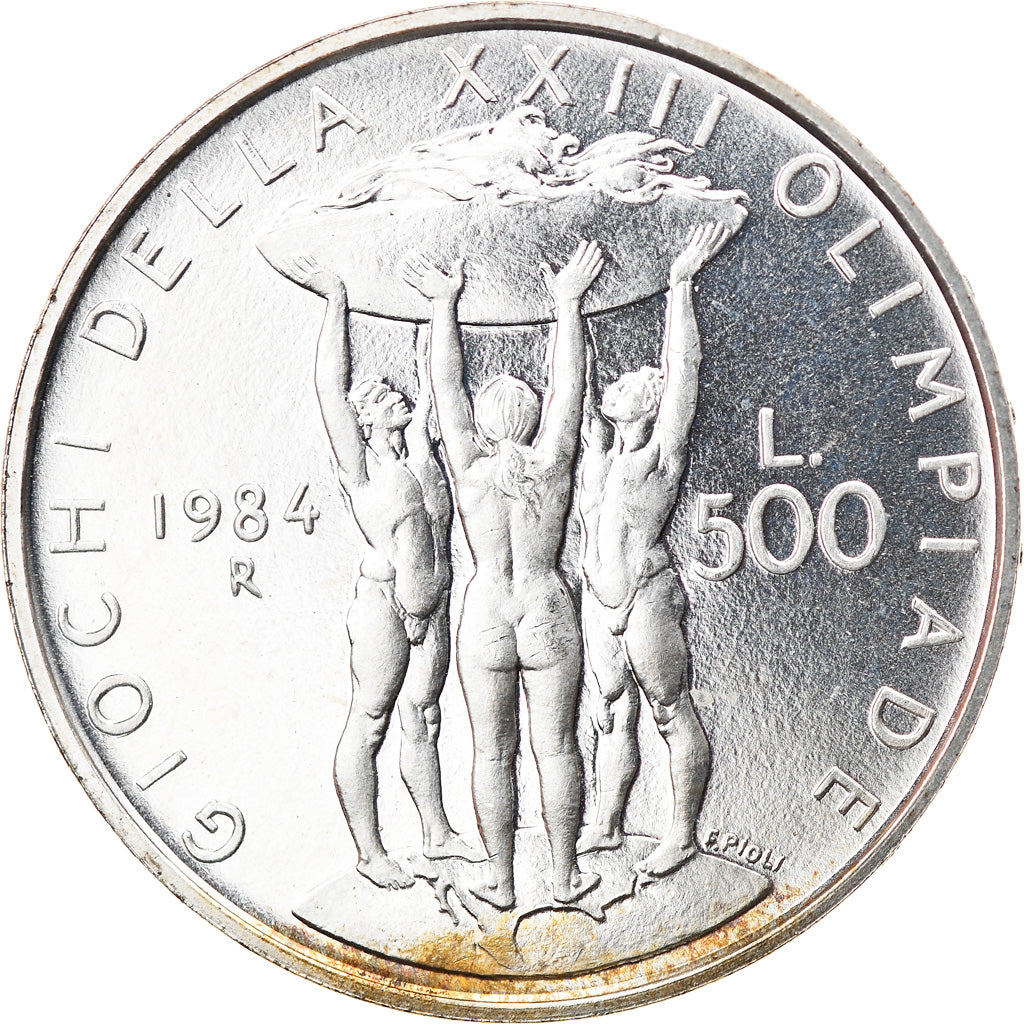 Coin, Italy, 500 Lire, 1984, Rome, Los Angeles Olympics, MS(63), Silver, KM:114