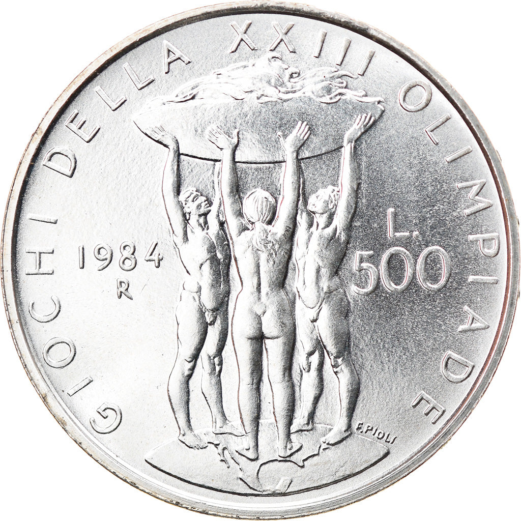 Moeda, Itália, 500 Lire, 1984, Rome, Los Angeles Olympics, MS(60-62), Prata