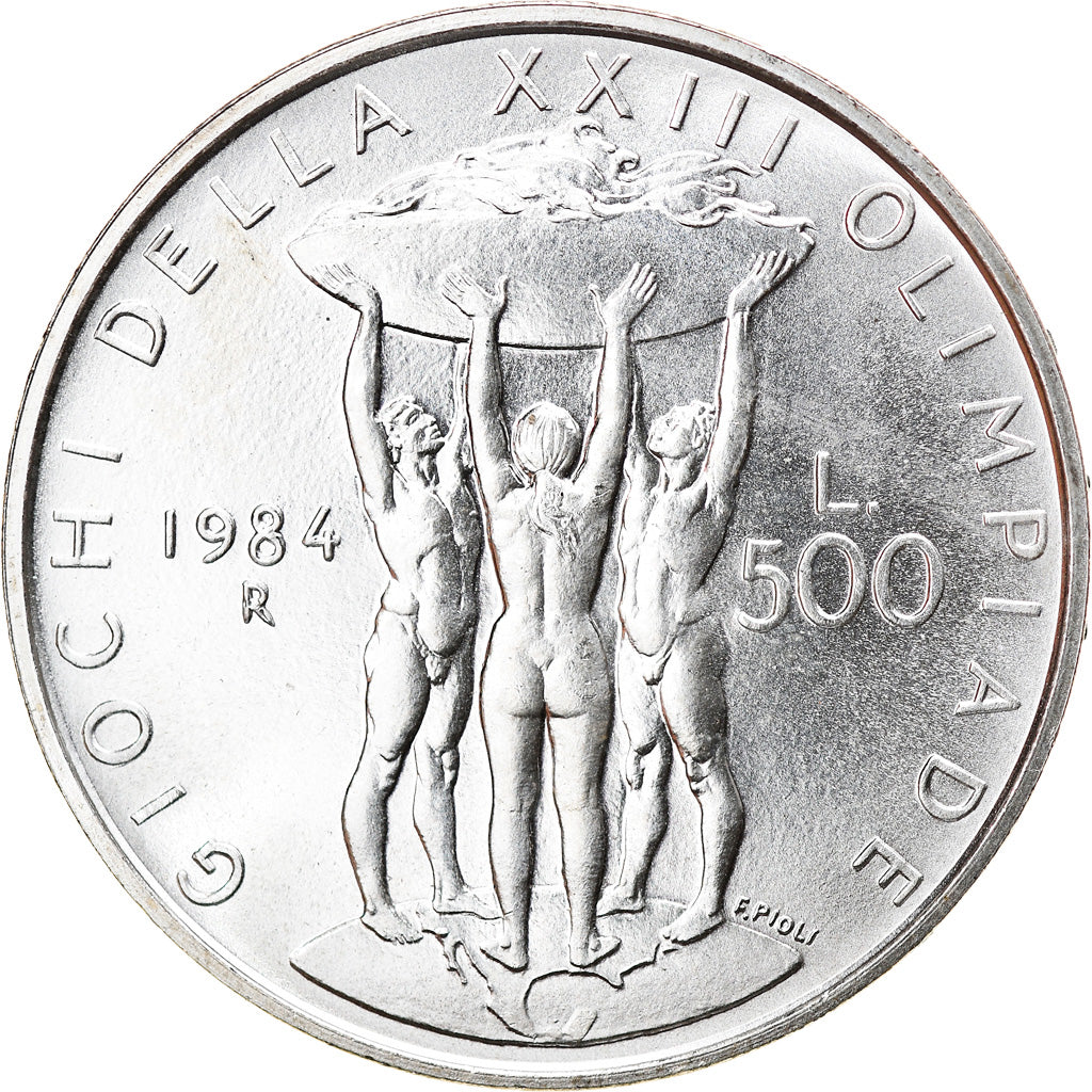 Coin, Italy, 500 Lire, 1984, Rome, Los Angeles Olympics, AU(55-58), Silver