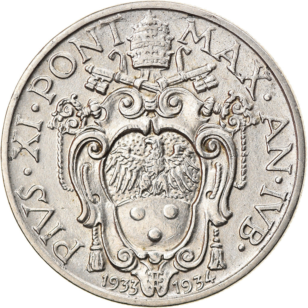 Coin, VATICAN CITY, Pius XI, 20 Centesimi, 1933-1934, AU(55-58), Nickel, KM:3