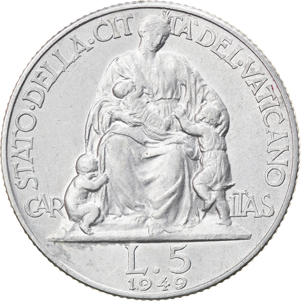 Munten, Vaticaanstad, Pius XII, 5 Lire, 1949, Roma, PR, Aluminium, KM:42