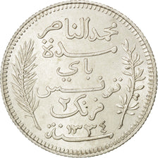 Munten, Tunisië, Muhammad al-Nasir Bey, 2 Francs, 1915, Paris, PR+, Zilver