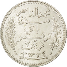 Coin, Tunisia, Muhammad al-Nasir Bey, 2 Francs, 1915, Paris, MS(60-62), Silver