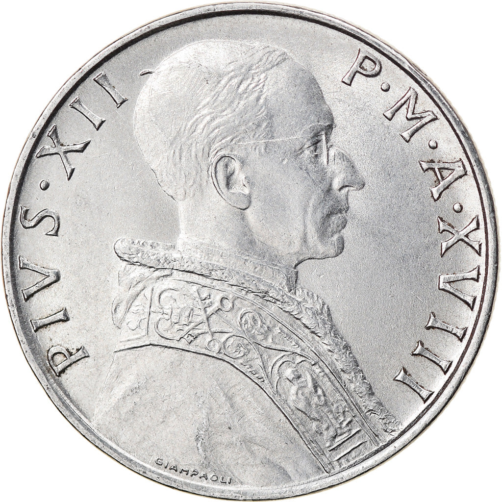 Monnaie, Cité du Vatican, Pius XII, 50 Lire, 1956, TTB+, Stainless Steel