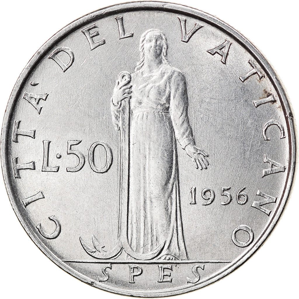 Monnaie, Cité du Vatican, Pius XII, 50 Lire, 1956, TTB+, Stainless Steel