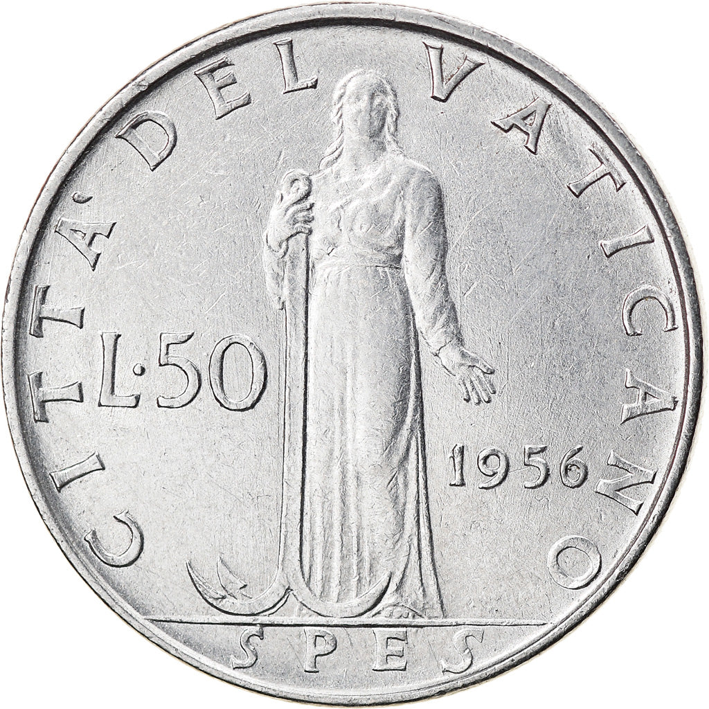 Münze, Vatikanstadt, Pius XII, 50 Lire, 1956, SS, Stainless Steel, KM:54.2