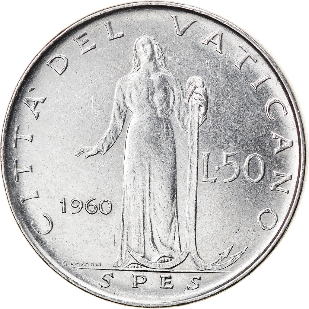Münze, Vatikanstadt, John XXIII, 50 Lire, 1960, SS, Stainless Steel, KM:63.2