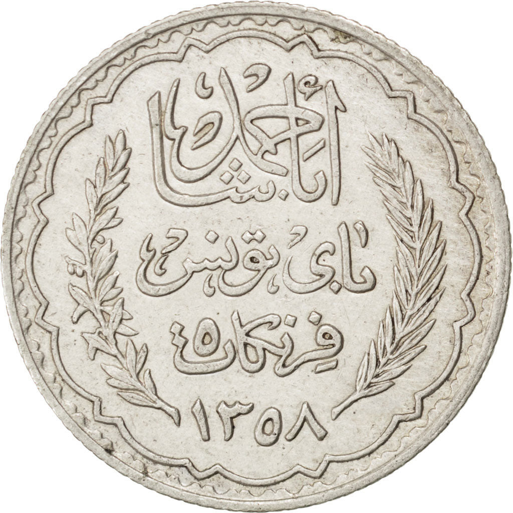 TUNISIA, 5 Francs, 1939, Paris, KM #264, EF(40-45), Silver, 24, Lecompte #309,..