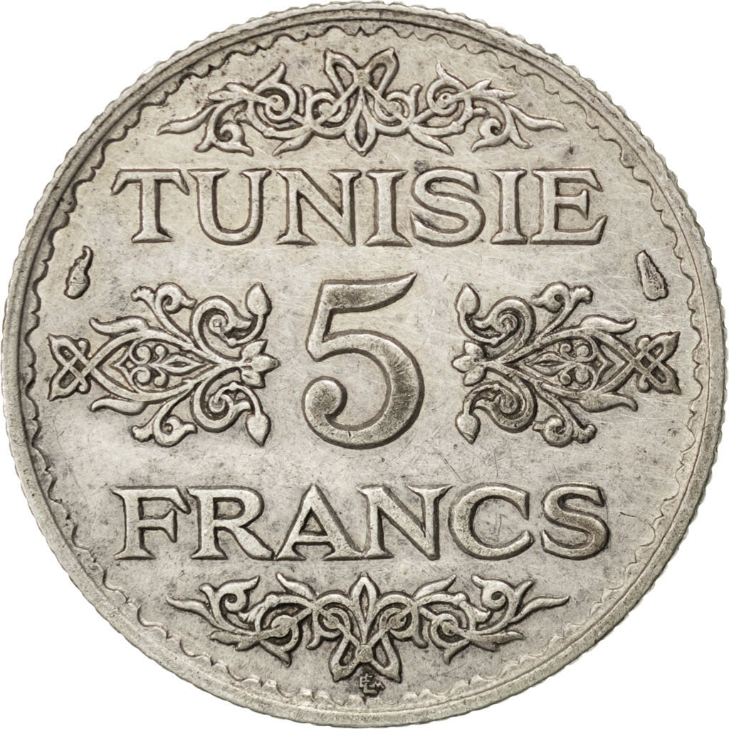 TUNISIA, 5 Francs, 1934, Paris, KM #261, EF(40-45), Silver, Lecompte #306, 4.97