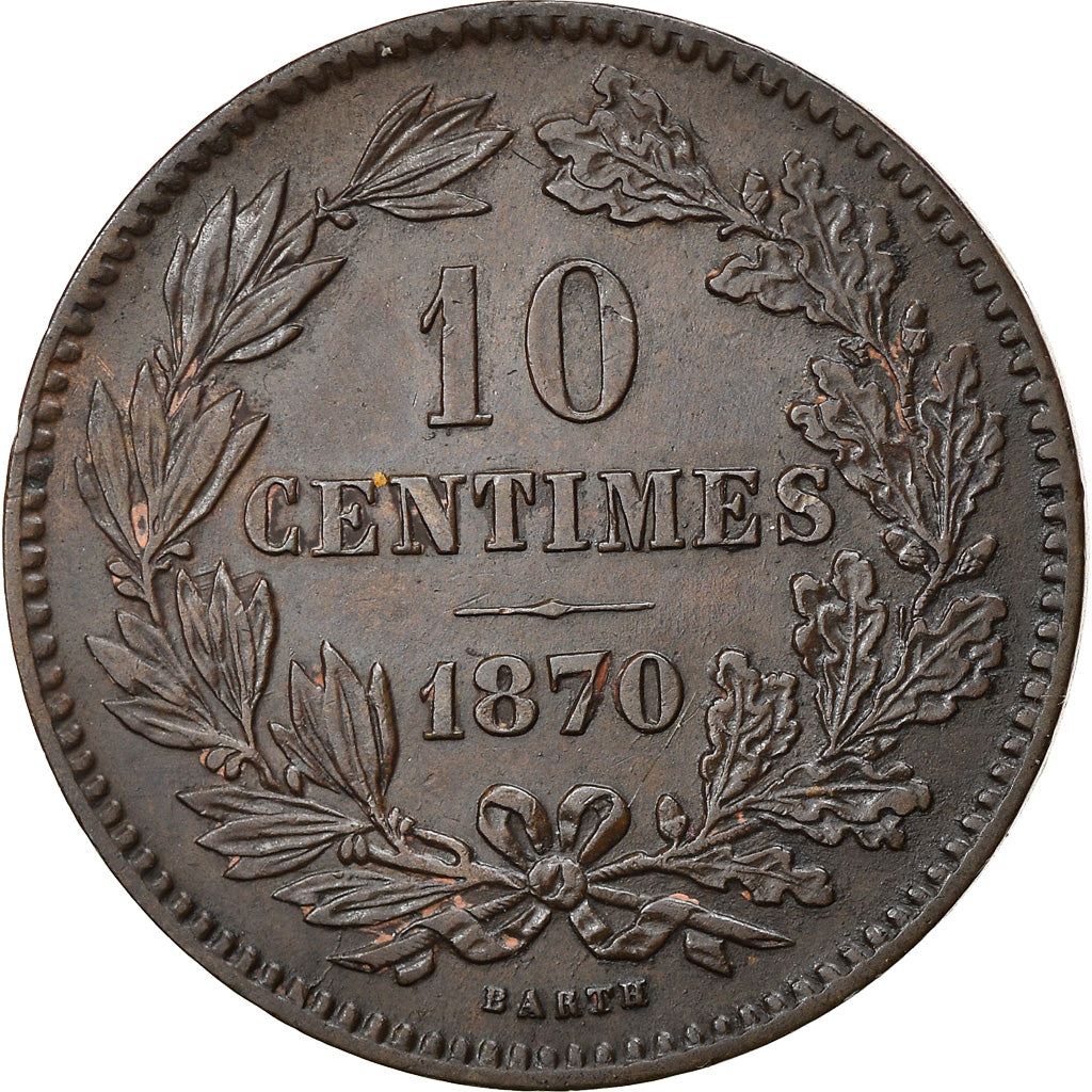 Coin, Luxembourg, William III, 10 Centimes, 1870, Utrecht, AU(55-58), Bronze