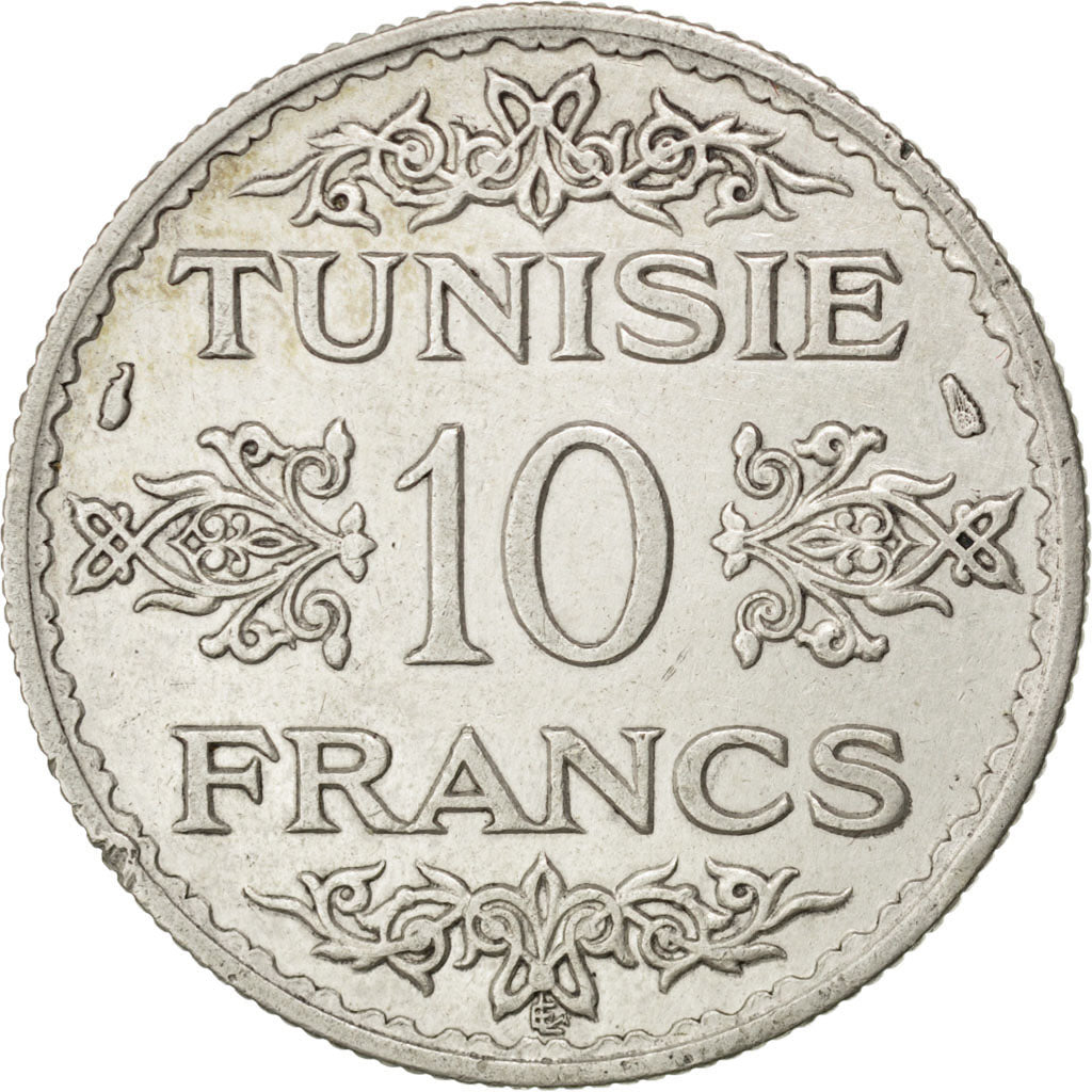 TUNISIA, 10 Francs, 1934, Paris, KM #262, EF(40-45), Silver, Lecompte #327, 9.96