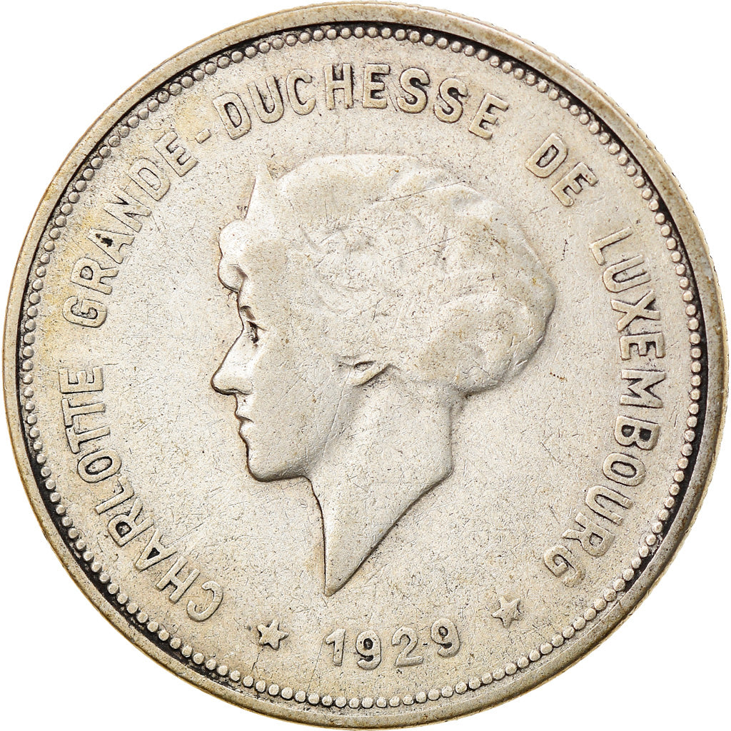 Luxembourg, Charlotte, 5 Francs, 1929, VF(30-35), Silver, KM:38