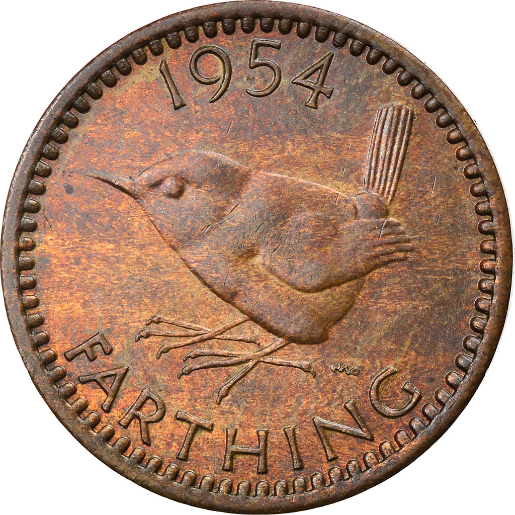 Coin, Great Britain, Elizabeth II, Farthing, 1954, EF(40-45), Bronze, KM:895