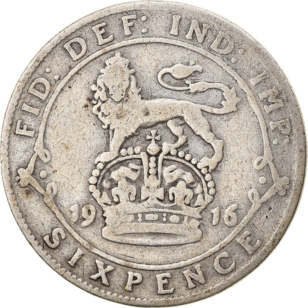 Coin, Great Britain, George V, 6 Pence, 1916, VF(20-25), Silver, KM:815