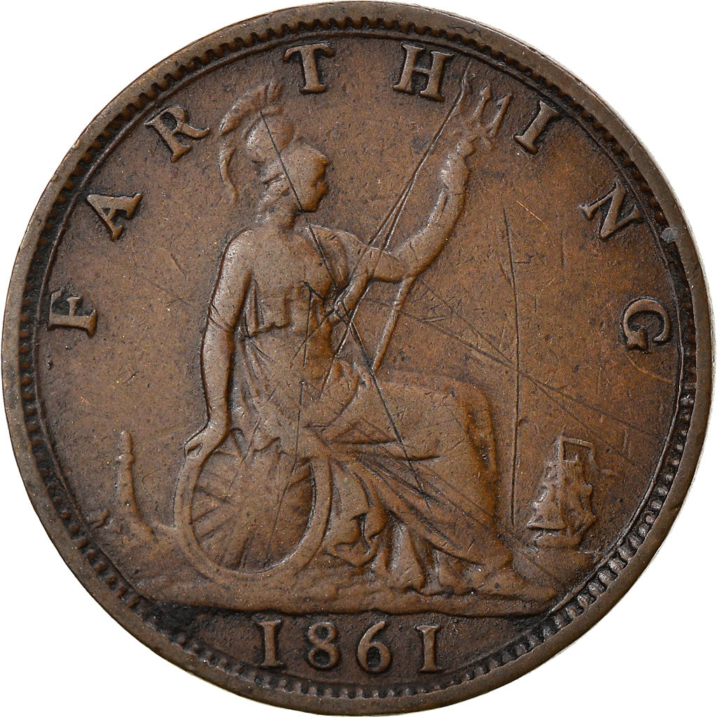 Coin, Great Britain, Victoria, Farthing, 1861, VF(20-25), Bronze, KM:747.2