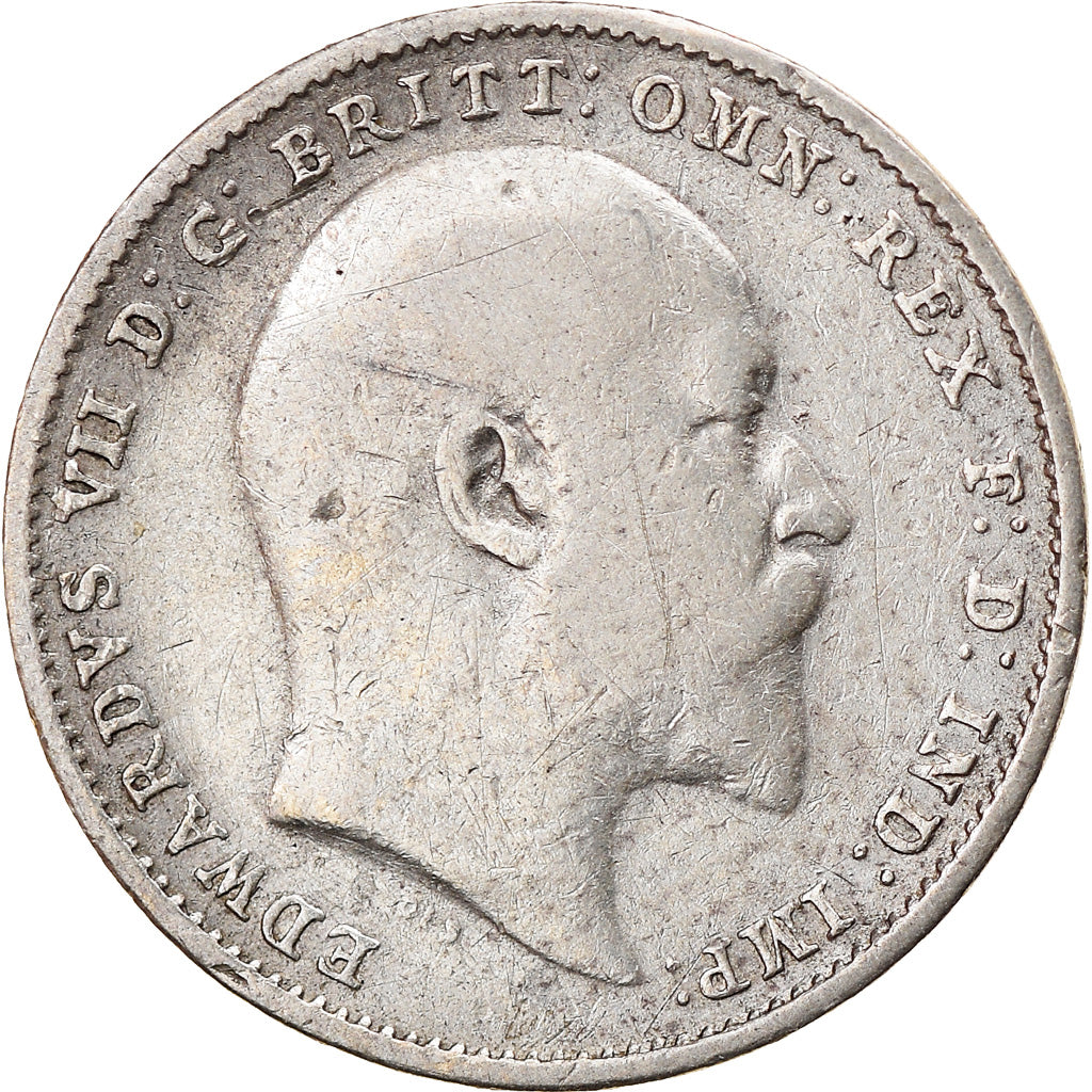 Coin, Great Britain, Edward VII, 3 Pence, 1908, VF(30-35), Silver, KM:797.2