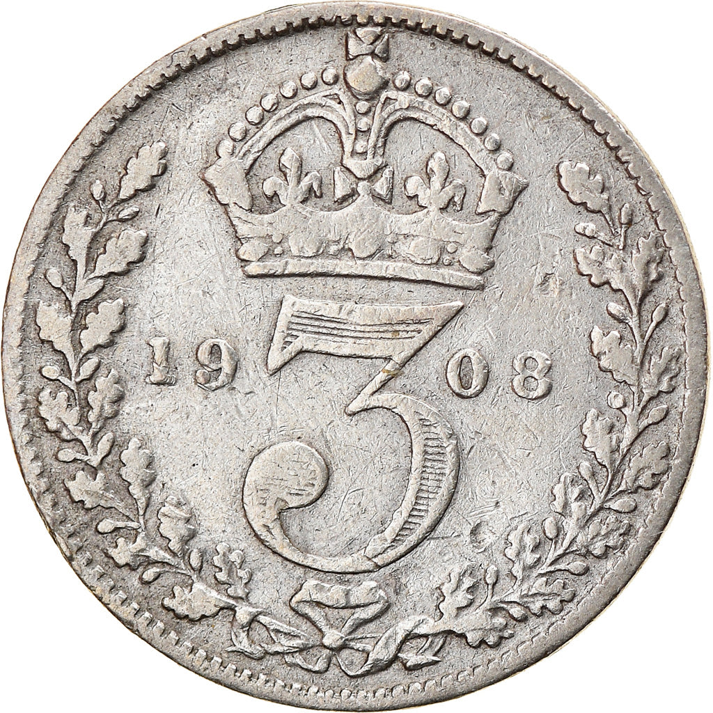 Coin, Great Britain, Edward VII, 3 Pence, 1908, VF(30-35), Silver, KM:797.2