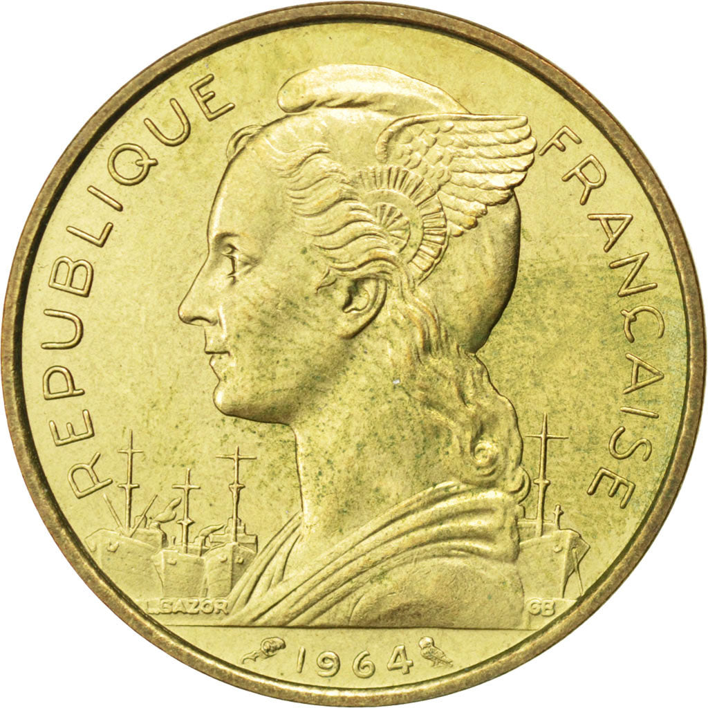 Comore, 20 Francs, 1964, BB+, Alluminio-bronzo, KM:8, Lecompte:41