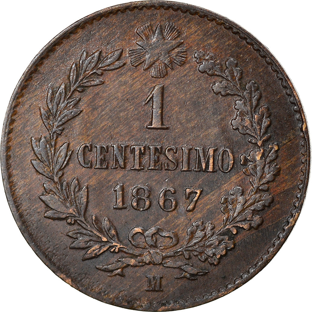 Coin, Italy, Vittorio Emanuele II, Centesimo, 1867, Milan, AU(50-53), Copper