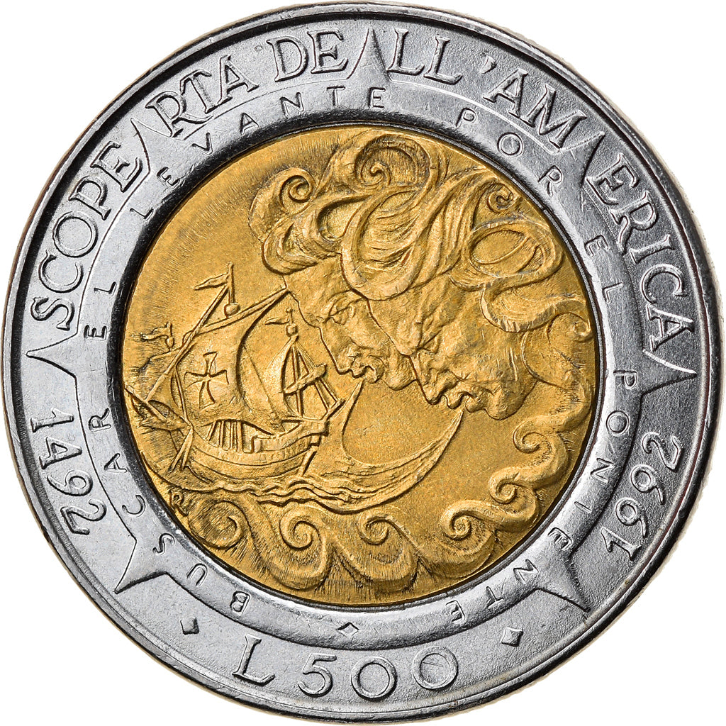 Coin, San Marino, 500 Lire, 1992, Rome, AU(50-53), Bi-Metallic, KM:286